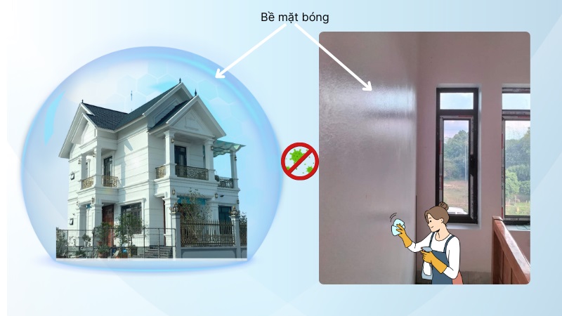 Sơn bóng- chống thấm tốt, dễ lau chùi, bổ sung thành phần chống rêu mốc, kháng khuẩn